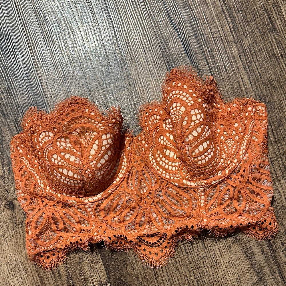 Victoria's Secret Orange Lace Bustier Top‎ Size 34B